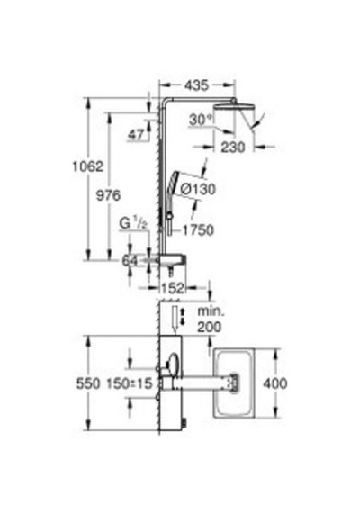 Grohe Rainshower Aqua Pure Duvara Monte Termostatlı Duş Sistemi - 100961AL00 Antrasit