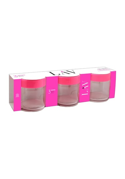 Lav Novo Cam Kavanoz 3'lü Orta Boy 635 ml Pembe Plastik Kapaklı (Erzak Saklama Kavanozu )