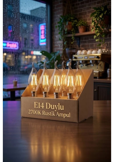 6'lı Set E14 Rustik Led Mum Ampul 2700k Amber Işık C35 Dekoratif Filament Ampul Enerji Tasarruflu 6 Adet