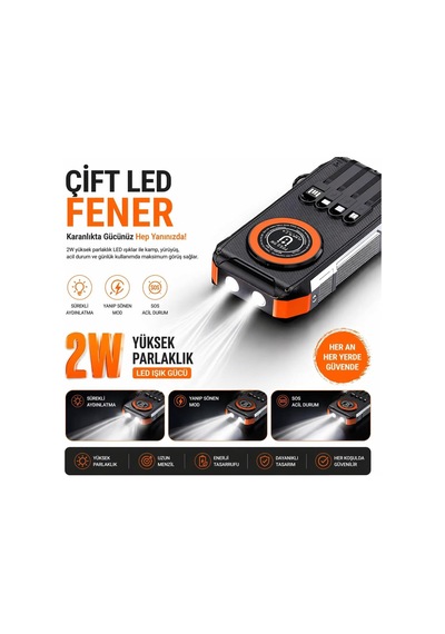 Fc-30 Solar Powerbank 30000 Mah, Pd 22.5w Hızlı Şarj, 15w Kablosuz Şarj, Güneş Panelli, Dahili Kablolu, Çift Led
