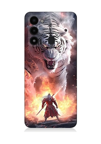 Tecno Spark 8c Uyumlu Beyaz Kaplan Ve Samuray Desenli Silikon Kılıf