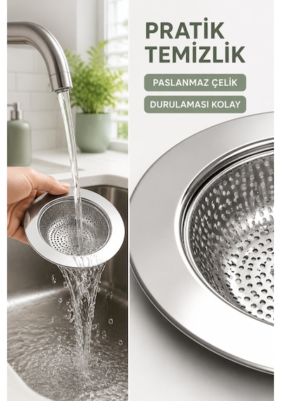 11 Cm Paslanmaz Çelik Lavabo Süzgeci Mutfak Evye Gider Süzgeci Tıkanıklık Önleyici İnce Çöp Tutucu Gri