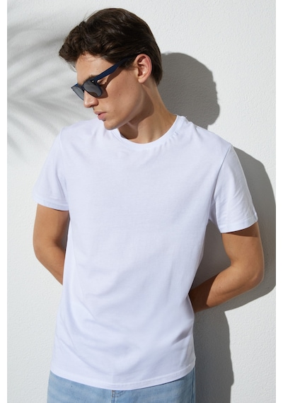 Tudors Unisex Slim Fit Dar Kesim Pamuk Yumuşak Dokulu Beyaz Bisiklet Yaka Tişört-31078 4XL