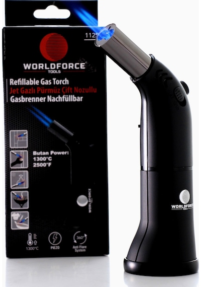 Worldforce Turbo Torch Piezo 1300° Doldurulabilir Jet Pürmüz N11.3471 Siyah