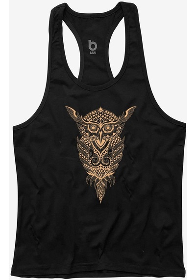 Bluu Owl Fitness Gym Tank Top Sporcu Atleti Siyah-Ten