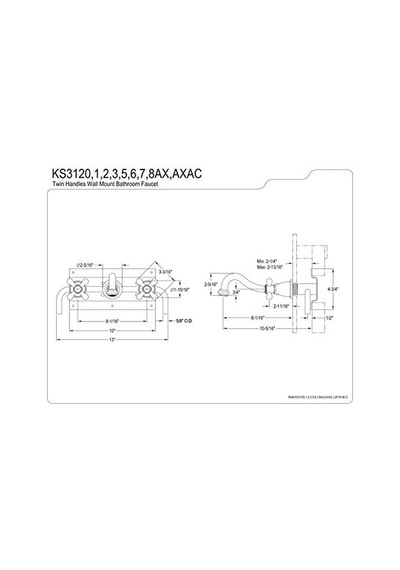 Ks3127ax 20,32 Cm Merkezi Duvara Monte Gemi Lavabo Musluğu, Pirinç, 7-4/9 İnç Ağız Erişimi Beyaz