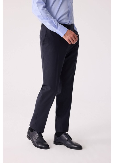 Erkek Lacivert Regular Fit Yün Karışımlı Kumaş Pantolon