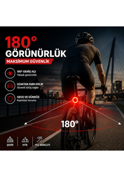 Kenly Akıllı Bisiklet Arka Stop Lambası Fren Sensörlü Type-c Şarjlı Ipx6 Su Geçirmez Led Arka Işık Siyah