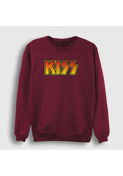 Presmono Unisex Logo Kiss Sweatshirt Bordo