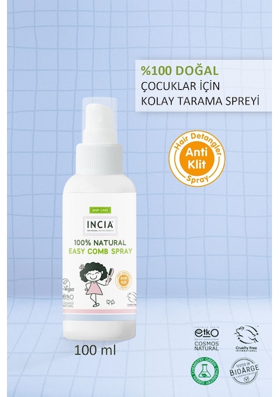 INCIA %100 Doğal Kolay Tarama Spreyi Çocuklar İçin Nemlendirici Parlaklaklaştırıcı Anti Klit 100 ml