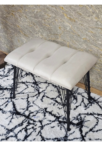 Zafir Metal Siyah Tel Ayaklı 60 Cm Puf Bench - Puf - Bench - Oturak - Mutfak Oturağı - Antre Oturağı Krem