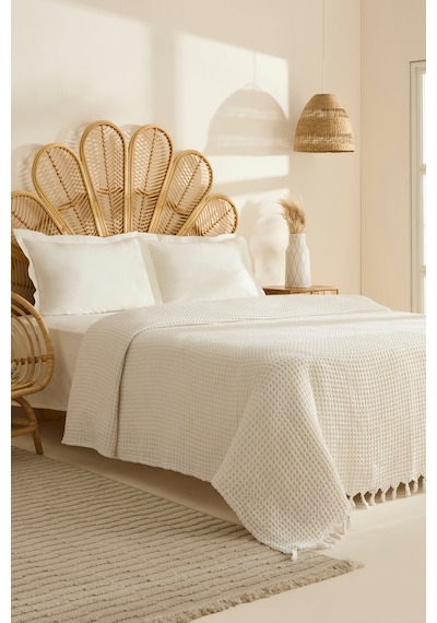 Karaca Home Mady %100 Cotton Waffle Çift Kişilik Tek Pike Beyaz Beyaz