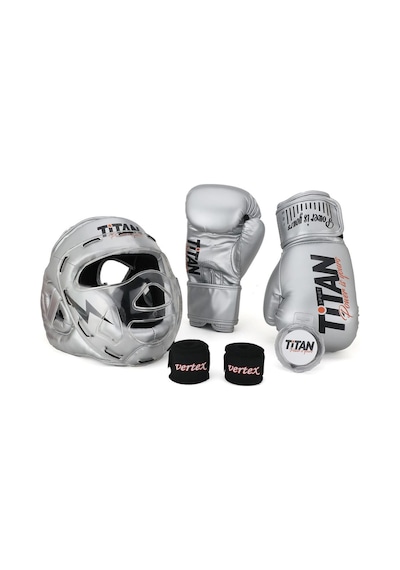 Gümüş Silver Serisi Özel Takım Set , Camlı Boks Kaskı, Boks Eldiveni, Dişlik, Bandaj