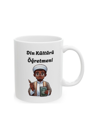 Erkek Din Kültürü Öğretmeni Hediyelik Baskılı Porselen Beyaz Lüks Kupa Bardak Beyaz