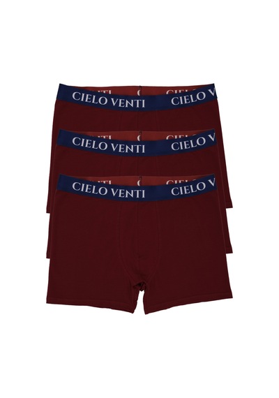 Cielo Venti Night Collection 3'lü Organik Pamuk Erkek Boxer Bordo