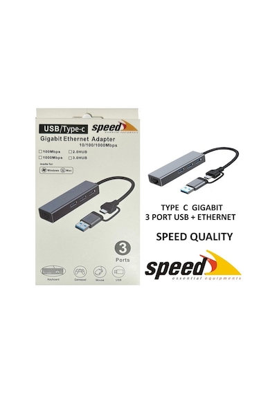 Sp-uet01 Usb3.0/type-c 3 Port Usb 3.0 Çoklayıcı Gıgabıt Ethernet Dönüştürücü