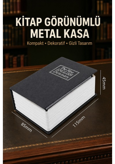 Kitap Görünümlü Metal Kasa Kumbara Gizli Para Biriktirme Ve Değerli Eşya Saklama Kutusu 180x115x55mm
