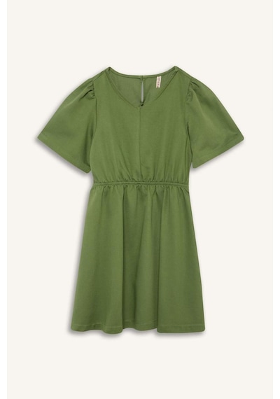 DeFacto Kız Çocuk Standart Fit V Yaka Gabardin Kısa Kollu Elbise E2645A825SMGN744 Yeşil