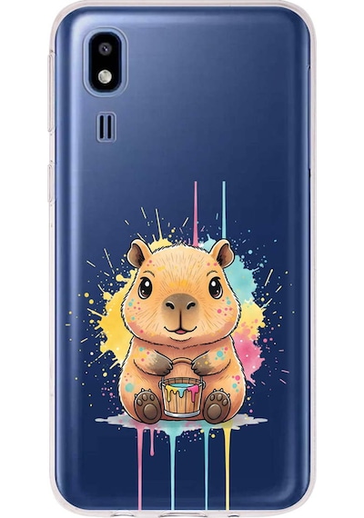 Samsung Galaxy A2 Core İle Uyumlu Splash Kapibara Tasarımlı Şeffaf Silikon Kılıf Şeffaf