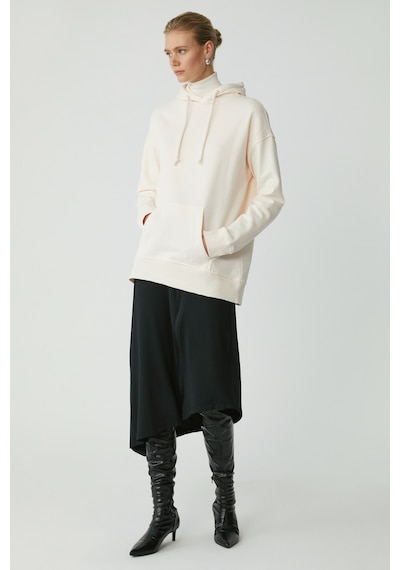 ETHIQUET CARLY Kadın Içi Polarlı Yumuşacık Kapüşonlu Kanguru Cepli Oversize Fit Ekru Sweatshirt