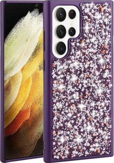 Galaxy S23 Ultra Kılıf Parlak Taşlı Tasarım Zore Linea Kapak Derin Mor