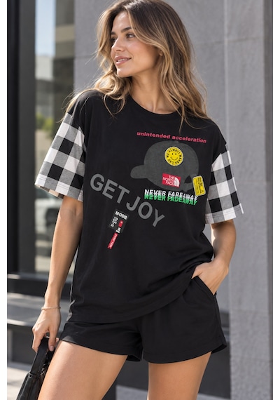 Gugus Kadın Outlet Tek Kalan Üst Giyim Modeller Siyah-get-joy-tshirt