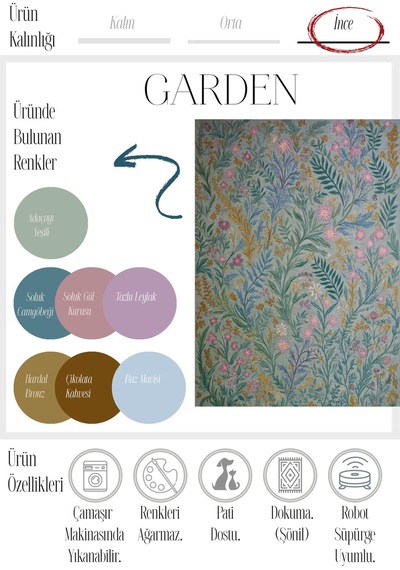 Garden 810 Yeşil Pembe Çiçekli Halı Yıkanabilir İnce Dokuma Taban Halı Salon Oturma Odası Halısı Yeşil Pembe A