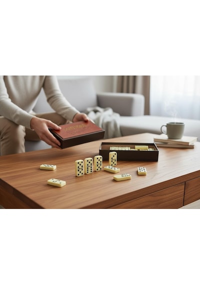 Lüks Deri Kutulu Premium Domino Seti 28 Parça Spinner Lı Çift 6 Taş 2-4 Oyuncu Yeni Yıl Hediyesi