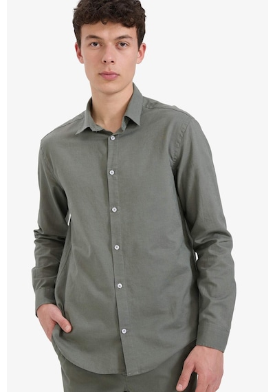 DeFacto Regular Fit Polo Yaka Keten Yazlık Uzun Kollu Gömlek E1729AX25SPKH422