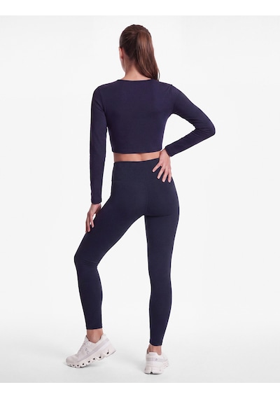 Koton Slim Fit Uzun Kollu Bisiklet Yaka Crop Spor Tişört Lacivert 7wak10091nk