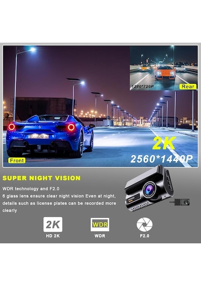 Tr 4k + 2k Çift Kameralı Dash Cam Gps Konum Ve Hız Takibi Wi-fi Bağlantılı Süper Gece Görüşlü Yol Kayıt
