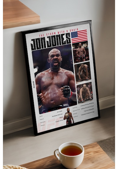 Jon Jones Ufc Siyah Ahşap Çerçeveli Poster, Dekoratif Dövüş Duvar Tablosu