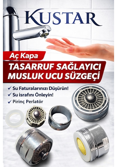 Aç-kapa Musluk Ucu Su Tasarruf Aparatı Musluk Filtresi Lavabo Musluk Süzgeci Dış Dişli 23,7mm Krom