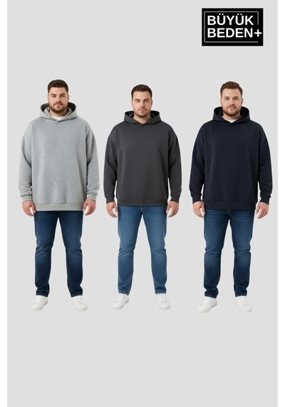 Süperlife Erkek Büyük Beden 3 Lü Set Kollar Ve Etek Ribanalı İnce Kapşonlu Swatshırt Spr26bsw957+3 Grey Mel-smoked-navy Süperlife Erkek Büyük Beden 3 Lü Set Kollar Ve Etek Ribanalı İnce Kapşonlu Swatshırt Spr26bsw957+3 Grey Mel-smoked-navy