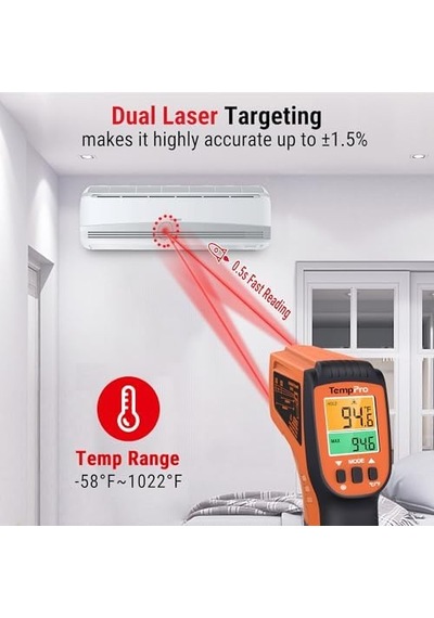 Tp450 Endüstriyel Kızılötesi Lazer Termometre, -50 C İle 550 C Temassız Isı Ölçer Tabanca, Çift Lazerli Ve Ayarlanabilir Emissivity Sanayi Tipi