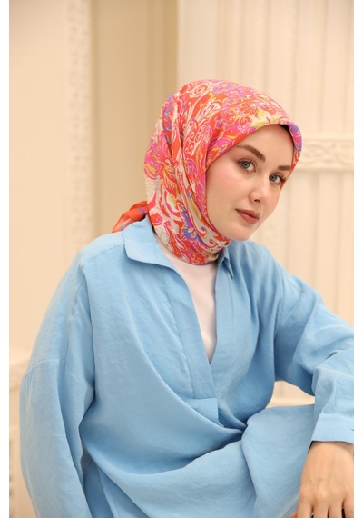 Silk Home Olinda İpek Eşarp 47002-03 Parlak Turuncu, Leylak, Yağ Yeşili, Pembe, Gümüş