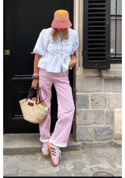 Madmext Pembe Çizgili Kadın Jean Pantolon Mg2463 Pembe