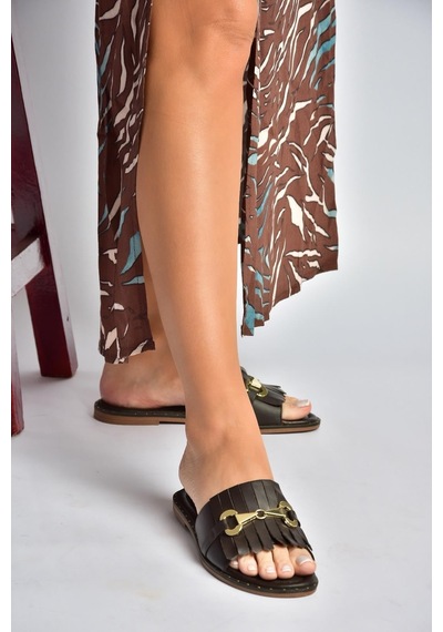 Fox Shoes Y291873003 Kahverengi Hakiki Deri Kadın Terlik