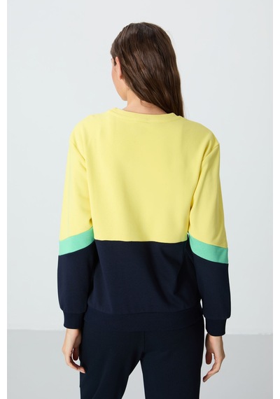 Tommy Life Sarı Kompakt Pamuklu Kalın Pürüzsüz Dokulu O Yaka Oversize Fit Kadın Sweatshirt - 97289 Sarı