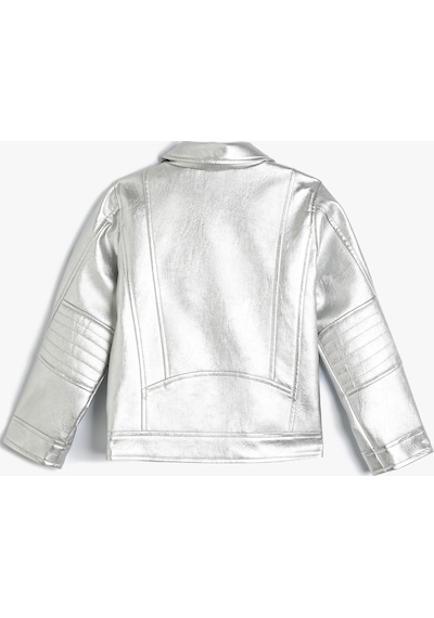 Koton Metalik Parlak Suni Deri Biker Ceket Gri 4skg20016aw Gri