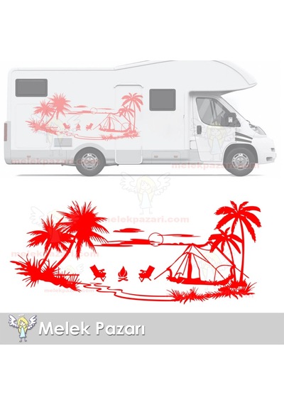 Gün Batımı Çadır Kampı, Kamp Karavan Sticker, Karavan Çıkartma