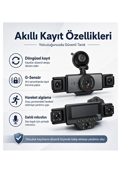 Araç İçi 5 Kameralı Wifi Kayıt Kamerası 2.0 İnç Ekran Full Hd 1080p 170 Geniş Açı