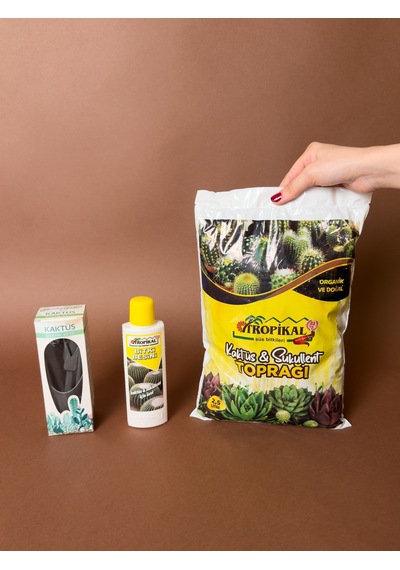 Kaktüs Dikim Ve Bakım Seti 4 Parça Dikim Aleti + 2,5 Lt Toprak + 225 Ml Besin