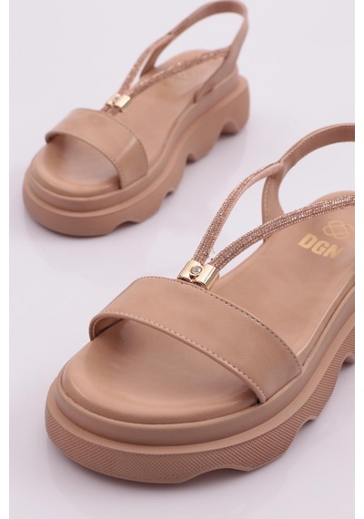 Dgn 3511 Kadin Kalin Taban Taş İpli Sandalet 3511-2027-R12632 Ten Rengi