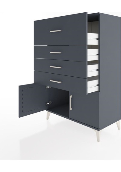 Hyperion Dolap 4 Çekmeceli 2 Kapaklı 88x44x134 Antrasit-antrasit Antrasit