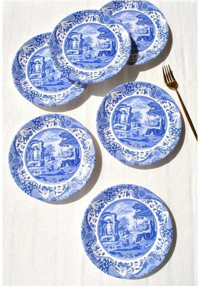6'lı Özel Tasarım Premium Seramik 20 Cm Pasta Tabağı Takımı Mavi Tatlı Tabak -old Town Lacivert