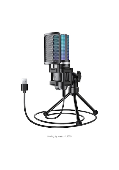 Rgb Işıklı Kablolu Condenser Mikrofon Usb Bağlantılı, Tripod Standlı, Pop Filtreli, Online Ders,