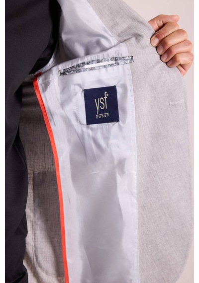 Ysf Erkek Gri Regular Fit Sivri Yaka Keten Takım Elbise Gri