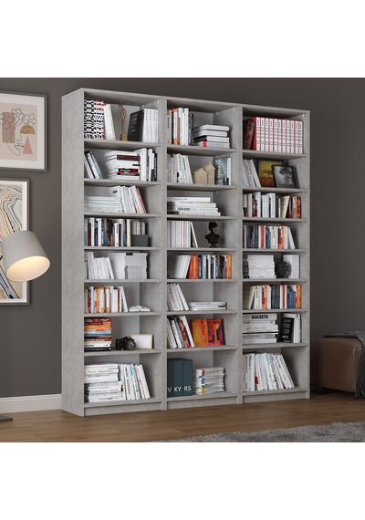 Asra Trend K-26 %100 MDF 180 cm 3 Modüllü Kitaplık 21 Raflı Dev Kütüphane Retro Taş