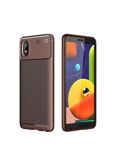 Samsung Uyumlu Galaxy A01 Core Uyumlu Kılıf Auto Focus Karbon Kapak - Kahverengi